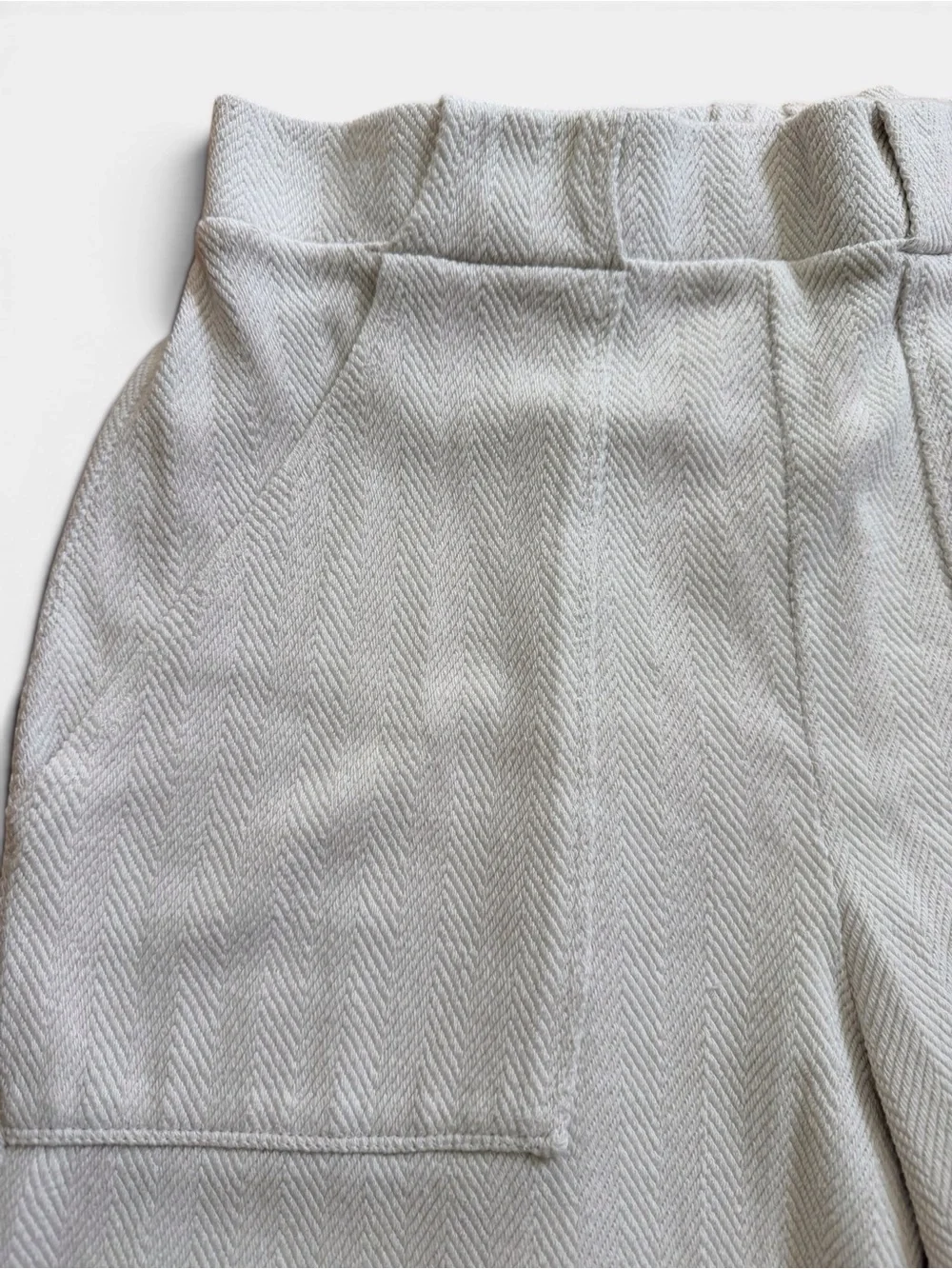 Madewell Herringbone Pull On Pants Womens Large Cream High Rise Tapered Pockets